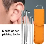 6 In1 Stainless Steel Ear Wax Pickers Ear Canal Cleaning Tool With PU Bag